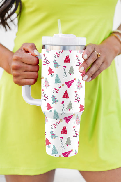 Weißer Thermobecher mit Cartoon-Weihnachtsbaum-Aufdruck, 1,2 l