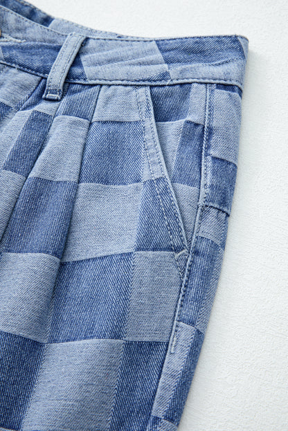 Abendblaue Jeans mit weitem Bein und Karomuster