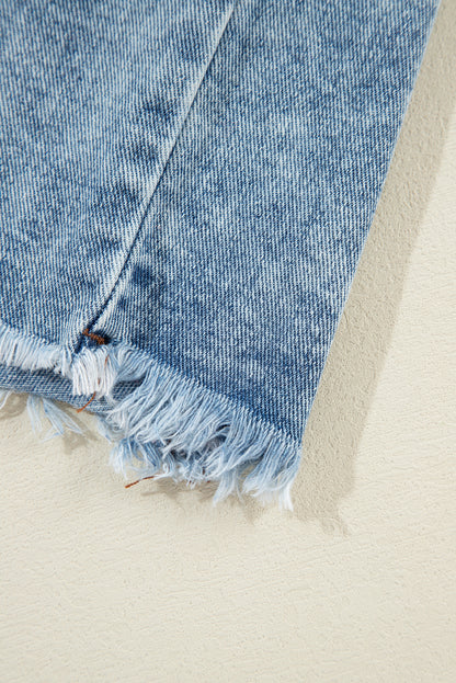 Beau Blue – Patchwork-Jeansjacke mit Kapuze und offenem Saum im Karomuster