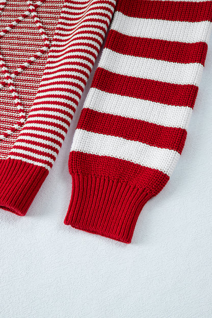 Rot gestreifter Pullover mit geometrisch strukturierter, überschnittener Schulter