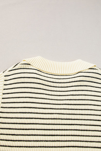 Beiges gestreiftes Umlege-Tanktop mit V-Ausschnitt