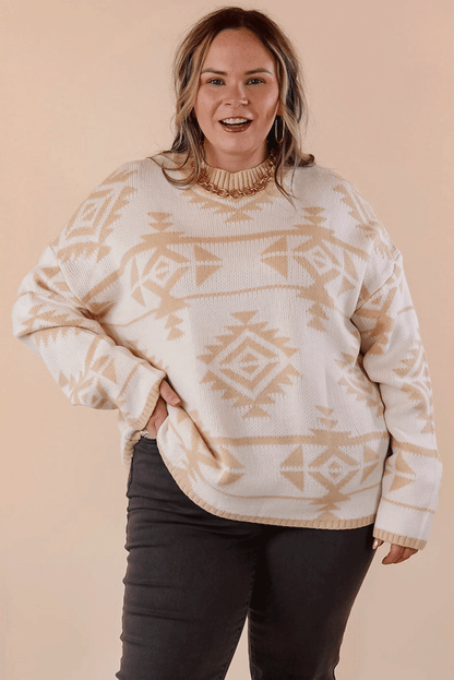 Apricot – Lockerer Pullover mit Western-Azteken-Print in Übergröße