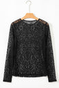 Black Leopard Pattern Sheer Mesh Long Sleeve Top
