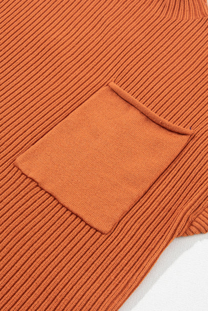 Gold Flame Patch Pocket Rippstrick-Kurzarmpullover