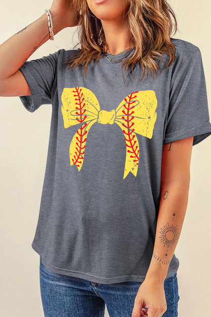 Lässiges Baseball-T-Shirt mit Schleife und Grafik