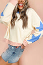 Beiges Oversize-Sweatshirt mit Stern-Patchwork und sichtbaren Nähten