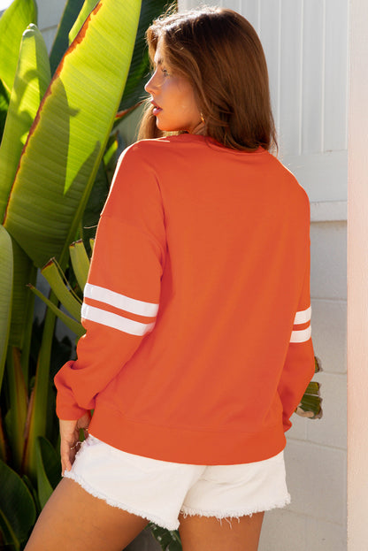 Orangefarbenes Oversize-Sweatshirt mit College-Streifen und überschnittener Schulter