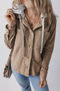 Hellkhakifarbene Cordjacke mit Kapuze, Kordelzug und Taschen