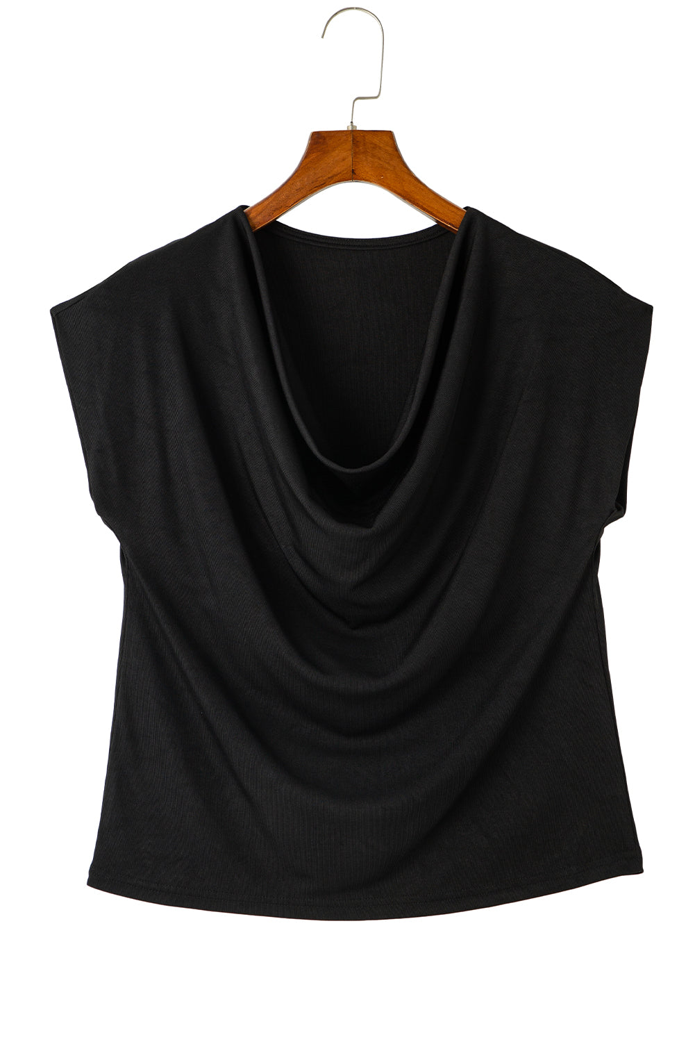 Schwarzes T-Shirt mit Wasserfallausschnitt und Fledermausärmeln