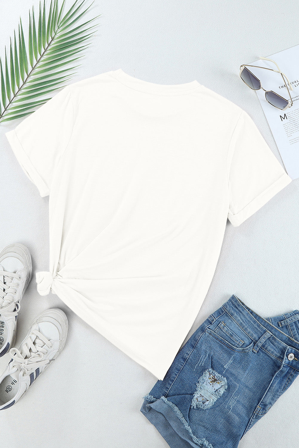 Weißes T-Shirt mit Pailletten und amerikanischer Flagge und Stern-Grafik
