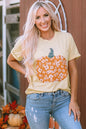 Khakifarbenes T-Shirt mit süßem Blumen- und Kürbis-Grafik