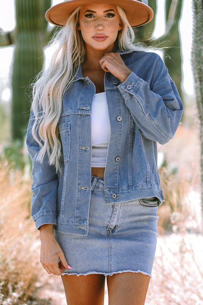 Wild Wind Washed Oversize-Jeansjacke mit Taschen