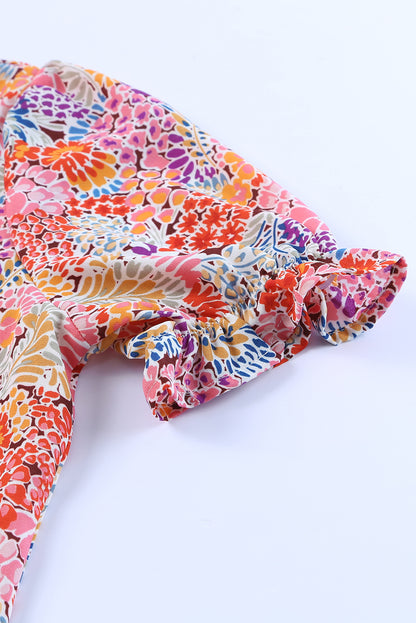 Bluse mit mehrfarbigen Blumenmuster-Mix und Puffärmeln