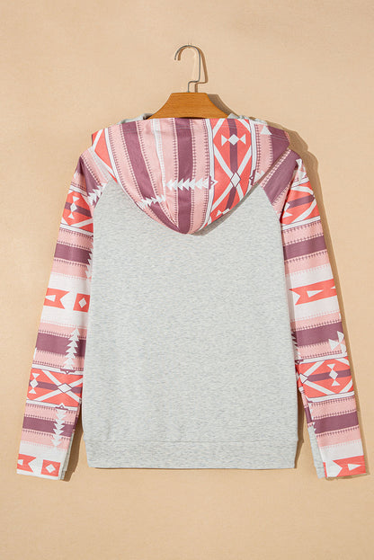 Patchwork-Hoodie mit Doppelkapuze im Western-Azteken-Print
