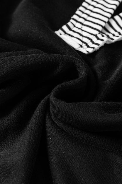 Schwarzes Sweatshirt mit gestreiftem Colorblock-Patchwork-Kragen
