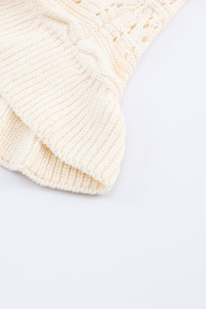 Beige Crochet Ruffled Hem Knitted Vest