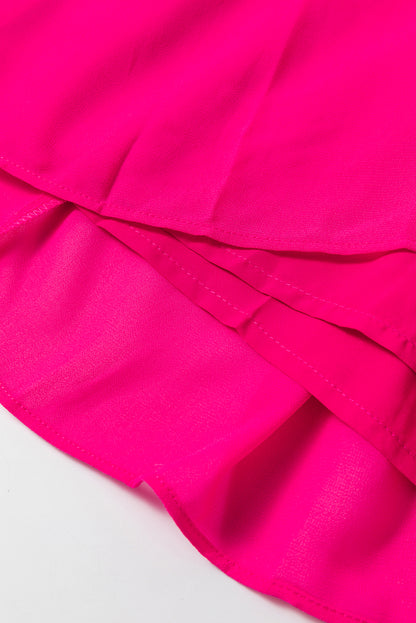 Rosarotes Puff-Minikleid mit langen Ärmeln und V-Ausschnitt