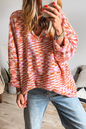 Orange Vibrant Abstract Print Drop Shoulder V Neck Tunic Oversized Sweater