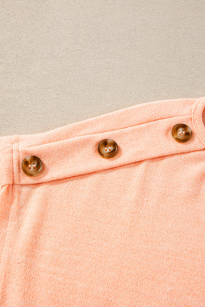 Aprikosenrosa Lässiges T-Shirt mit Fledermausärmeln und Knopfdetail