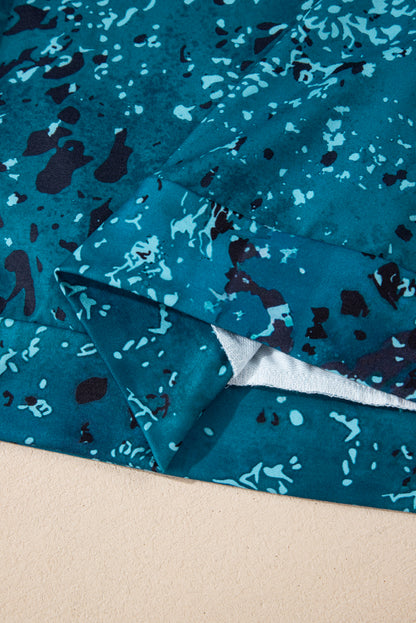 Blauer Tie Dye Kuh Farbblock Pullover