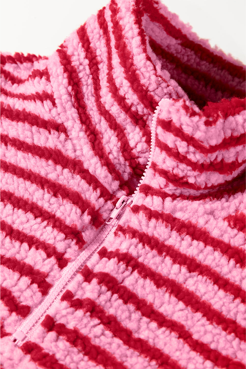 Pink Stripe Quarter Zip Fleece Oversize Sweatshirt