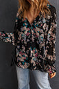 Schwarze Chiffonbluse mit Wildblumen-Print