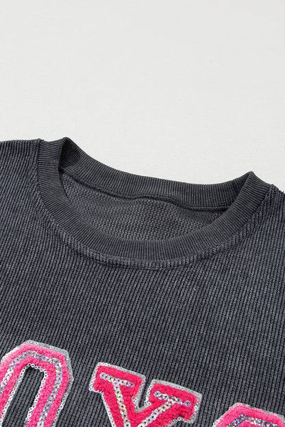 Graues XOXO-Sweatshirt mit Rundhalsausschnitt und Pailletten