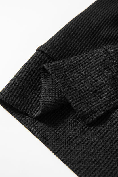 Schwarzer, übergroßer Kapuzenpullover mit Waffelstrick und Fleecefutter