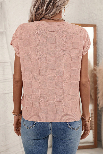 Staubrosa Strickpullover mit Gitterstruktur und kurzen Ärmeln