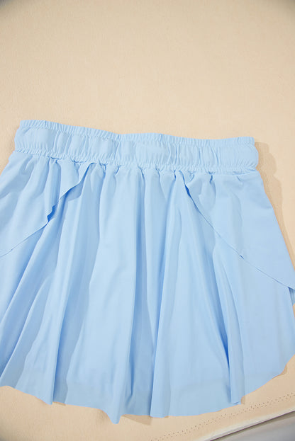 Himmelblauer Tennis-Skort mit Kordelzug und hoher Taille