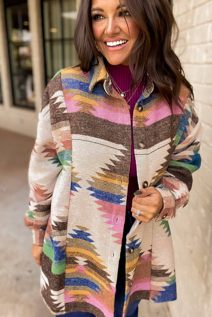 Weiße Hemdjacke mit Aztekenmuster und Knopfleiste