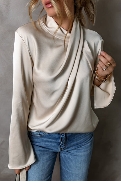 Jet Stream Satinbluse mit gekreuzter Vorderseite und Schlitz hinten