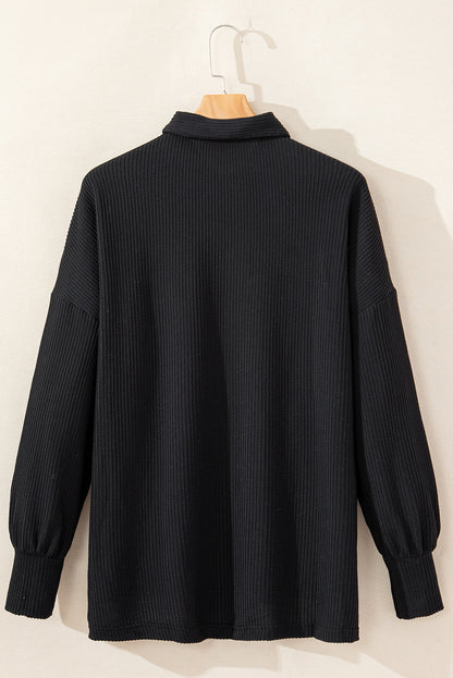 Schwarzes Shacket mit Kordel und aufgesetzter Brusttasche mit Pailletten