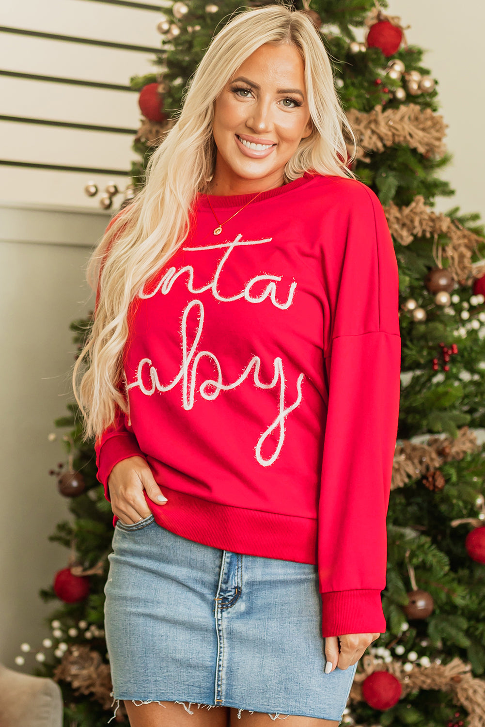 Feurig Rot Weihnachten Santa Baby Lametta Grafik Sweatshirt