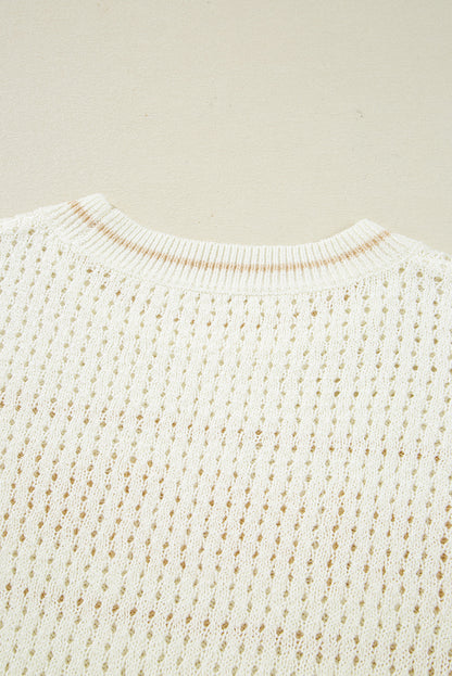 White BEACH Hollow Out Knitted Lightweight Dolman Sweater