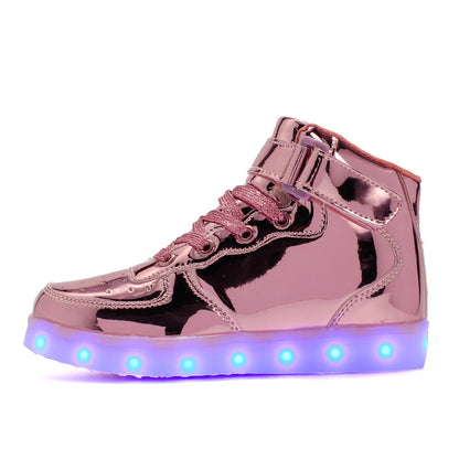 Children's Luminous Velcro Casual High-Top Charging Light Up Shoes
