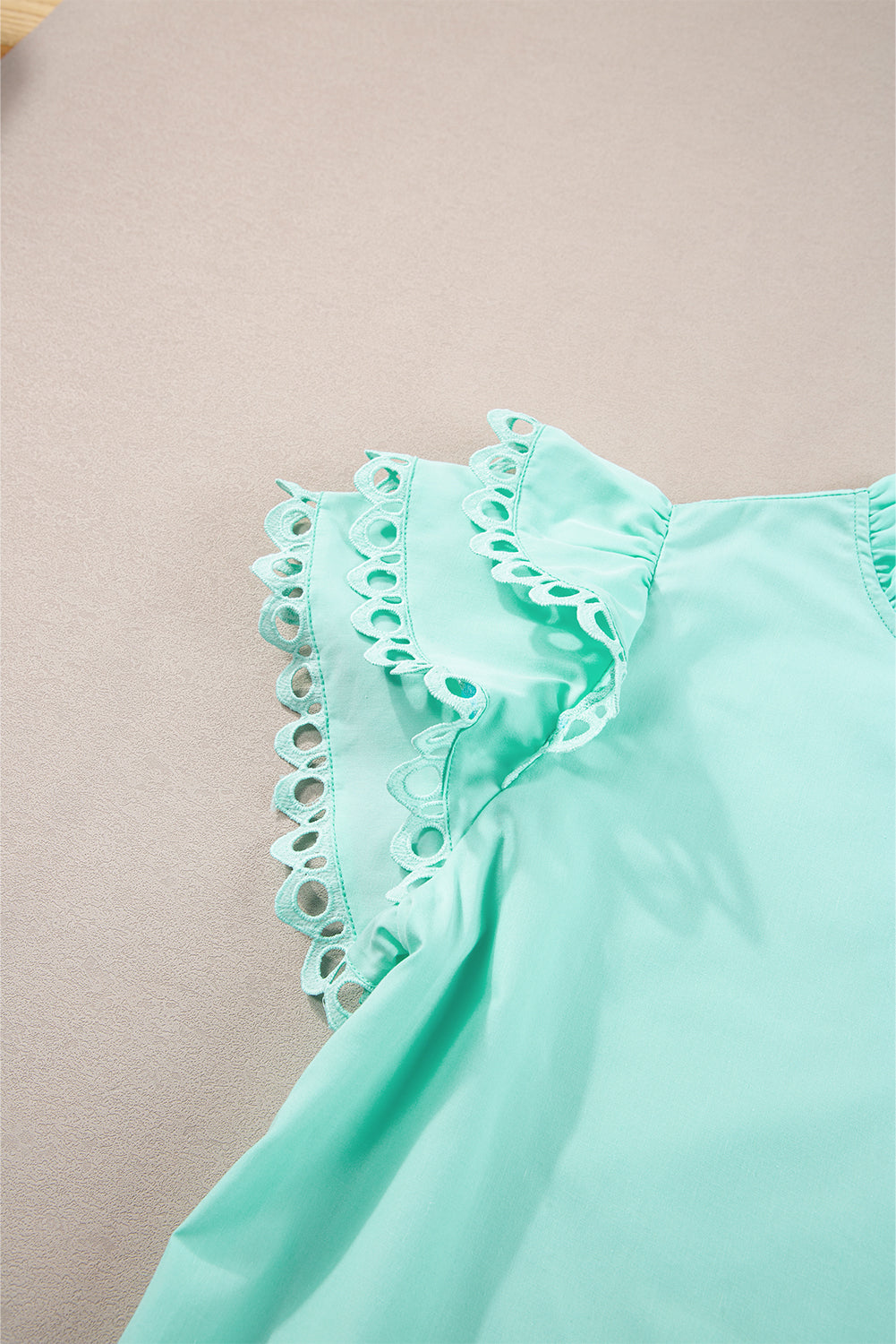 Mint Green Layered Ric Rac Cap Sleeve Frilled Neck Blouse