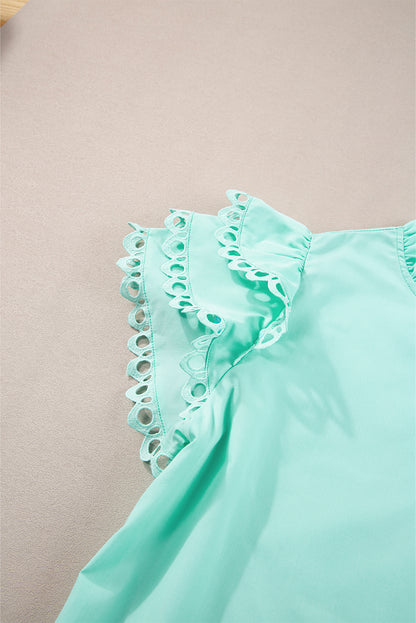 Mint Green Layered Ric Rac Cap Sleeve Frilled Neck Blouse