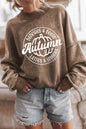 Braunes Sweatshirt mit lockerem, überschnittenen Schultern und Kürbis-Print im Herbststil