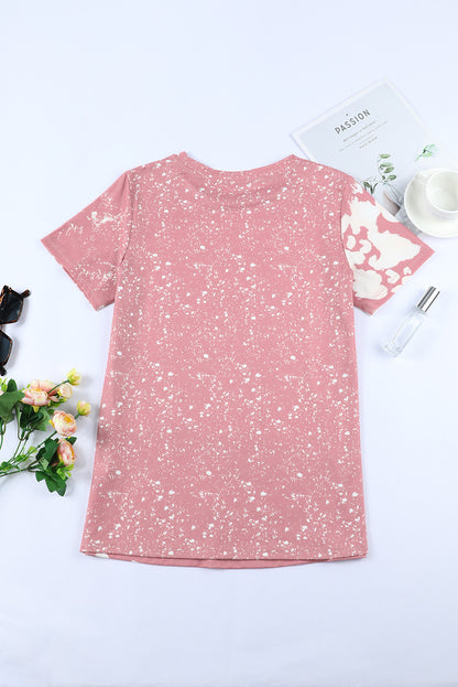 Rosa Tie Dye Farbe gebleichtes Kurzarm-T-Shirt