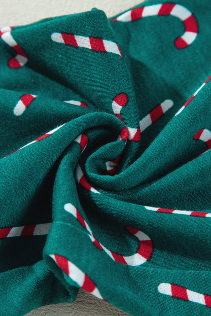 Grünes Lounge-Set mit Oberteil und Hose mit Weihnachts-Zuckerstangen-Aufdruck
