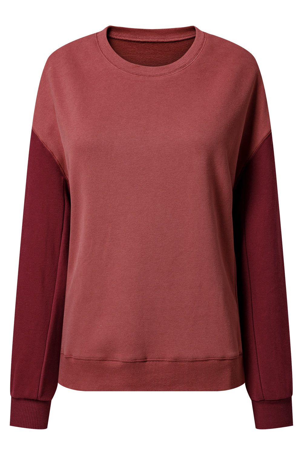 Mineralrotes zweifarbiges Patchwork-Pullover-Sweatshirt mit überschnittener Schulter