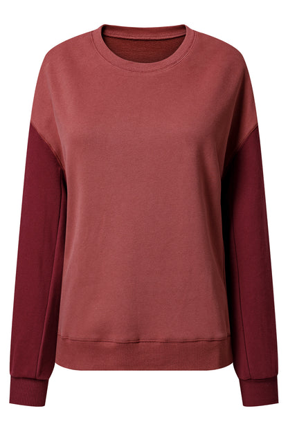 Mineralrotes zweifarbiges Patchwork-Pullover-Sweatshirt mit überschnittener Schulter