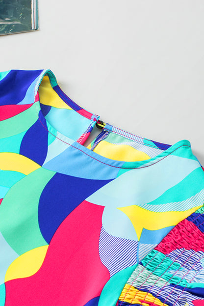 Mehrfarbige Bluse mit abstraktem Print und Rüschenärmeln