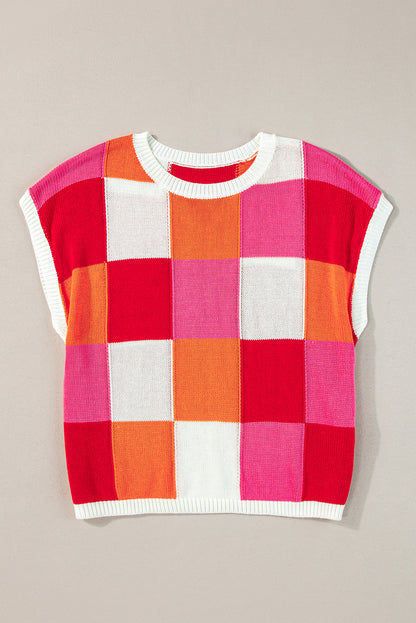 Feurig-roter Pullover mit Farbblockdesign und Flügelärmeln