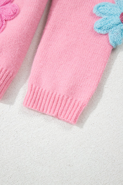 Niedliche Strickjacke mit Blumenmuster in Rosa