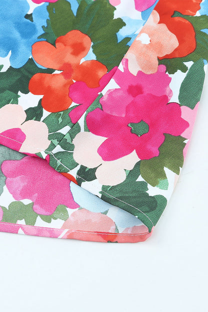 Schulterfreie Bluse mit Blumenmuster und Rüschen