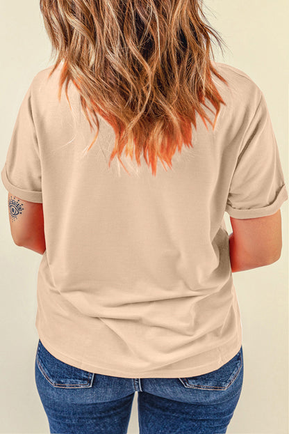 Khakifarbenes, lässiges T-Shirt mit Rundhalsausschnitt