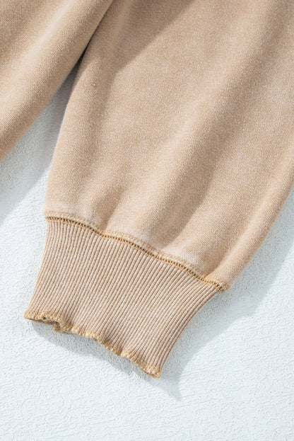 Helles, französisches Beige, einfarbiges Waffelstrick-Patchwork-Sweatshirt mit Raglanärmeln
