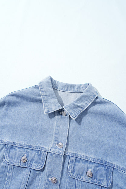Khakifarbene Oversize-Jeansjacke mit Patchwork-Karomuster und Knöpfen
